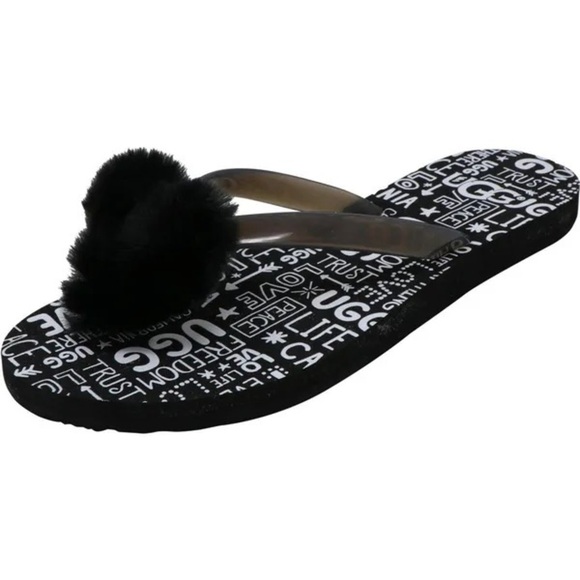 UGG WOMEN’S SIMI FLUFF MANIFESTO SANDAL - BLACK SIZE 6 (NEW) - Picture 1 of 1